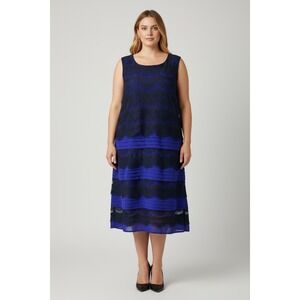 NEW Jessica Royal Blue Black Plus Size 18W Tiered Lace Cocktail‎ Dress Party